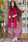 Nora Brushed Cotton Gingham Classic Barrel Pant Aubergine
